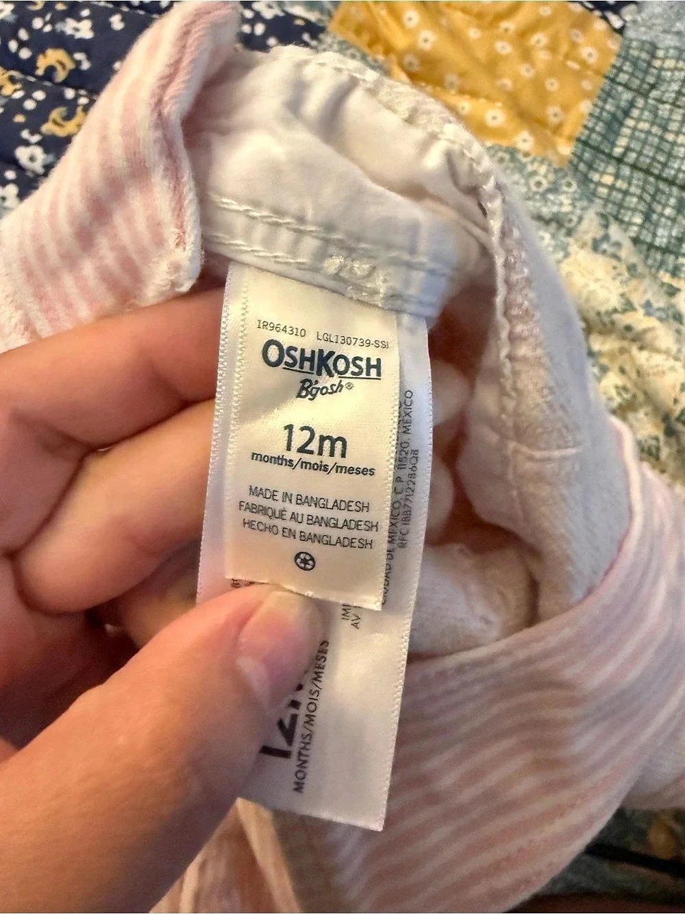 OshKosh B'gosh Striped Overalls Pink & White Baby 12M